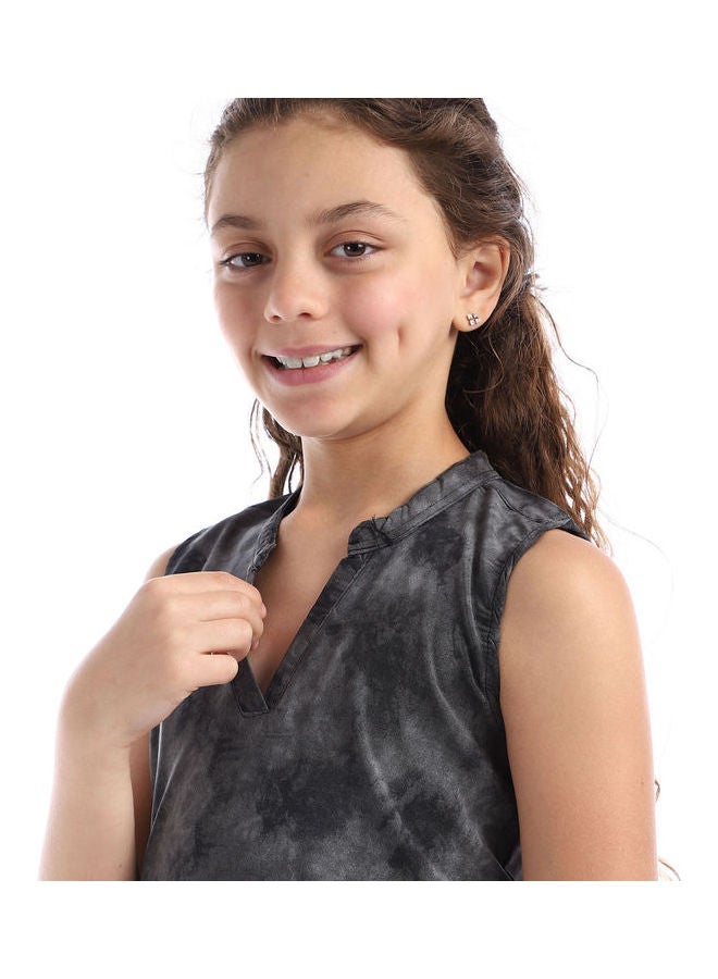 Andora Girls Sleeveless V-Neck Tie Dye Top Black - Image 4