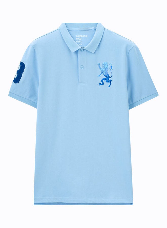 GIORDANO - Embroidered 3D Lion Logo Detail Polo Blue - Image 1