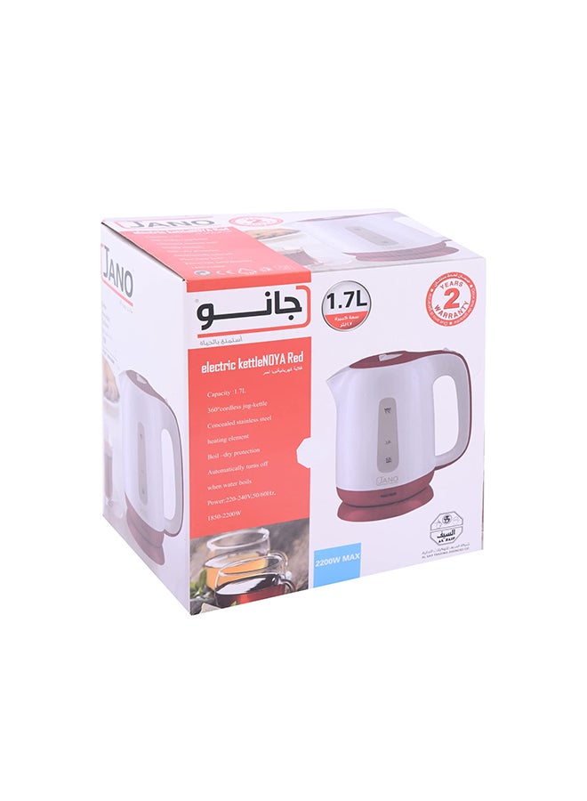 غلاية كهربائية بمقبض بتصميم منحنٍ 1.7 L 2200.0 W JN1847 أبيض/أحمر