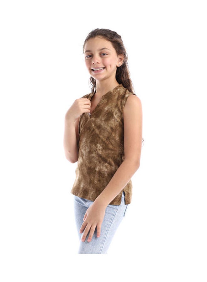 Andora Girls Sleeveless V-Neck Tie Dye Top Brown  - Image 2