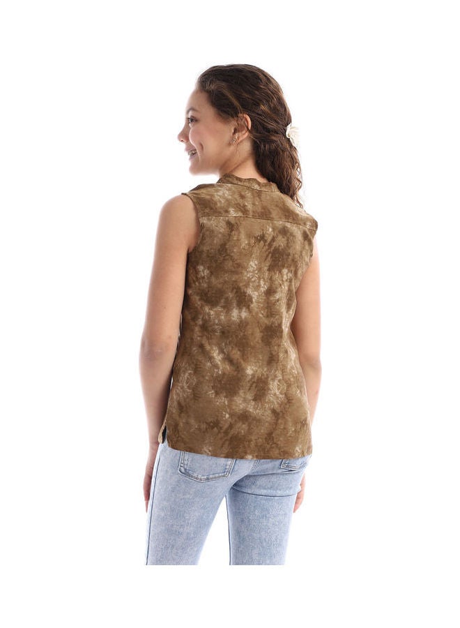 Andora Girls Sleeveless V-Neck Tie Dye Top Brown  - Image 3