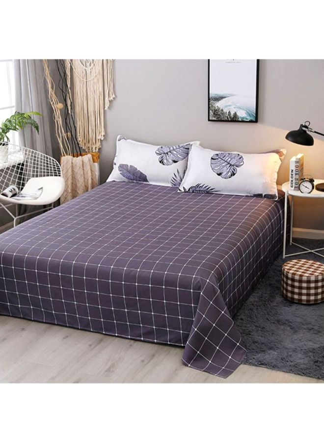 بيوينتي طقم أغطية سرير بطبعة ورقة شجر مكون من 4- قطع نسيج أبيض/رمادي Quilt Cover 150x200 Cm, Bed Sheet 200x230 Cm, Pillow Cover 48x74سم - Image 2