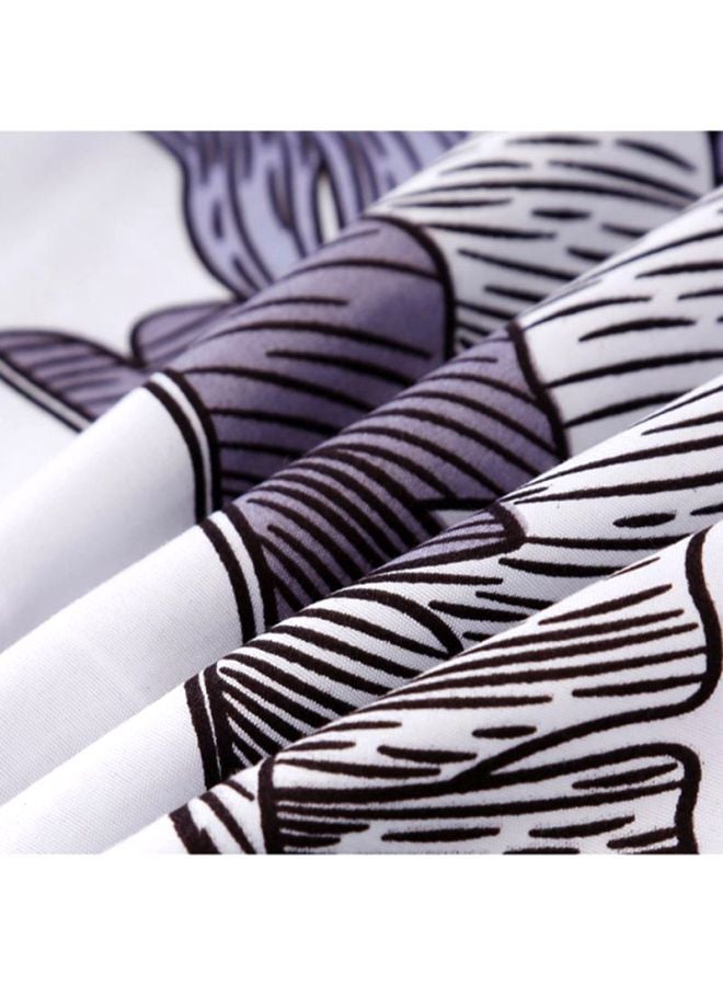 بيوينتي طقم أغطية سرير بطبعة ورقة شجر مكون من 4- قطع نسيج أبيض/رمادي Quilt Cover 150x200 Cm, Bed Sheet 200x230 Cm, Pillow Cover 48x74سم - Image 4