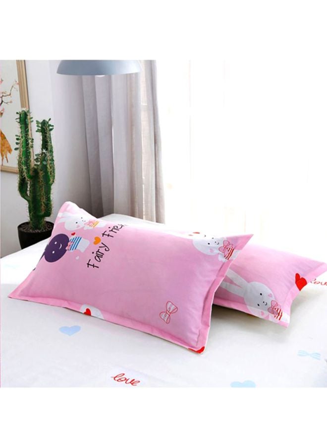 بيوينتي طقم شرشف سرير مكون من 4 قطع بوليستر وردي/أبيض Quilt Cover 220x240 Cm, Bed Sheet 230x250, Pillow Cover 48x74سم - Image 2