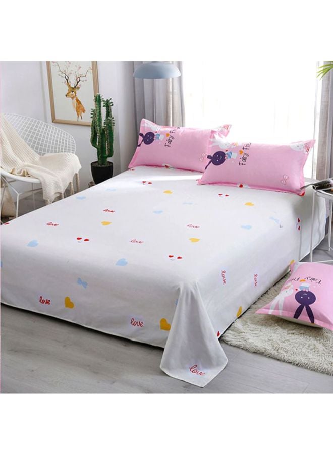 بيوينتي طقم شرشف سرير مكون من 4 قطع بوليستر وردي/أبيض Quilt Cover 220x240 Cm, Bed Sheet 230x250, Pillow Cover 48x74سم - Image 3