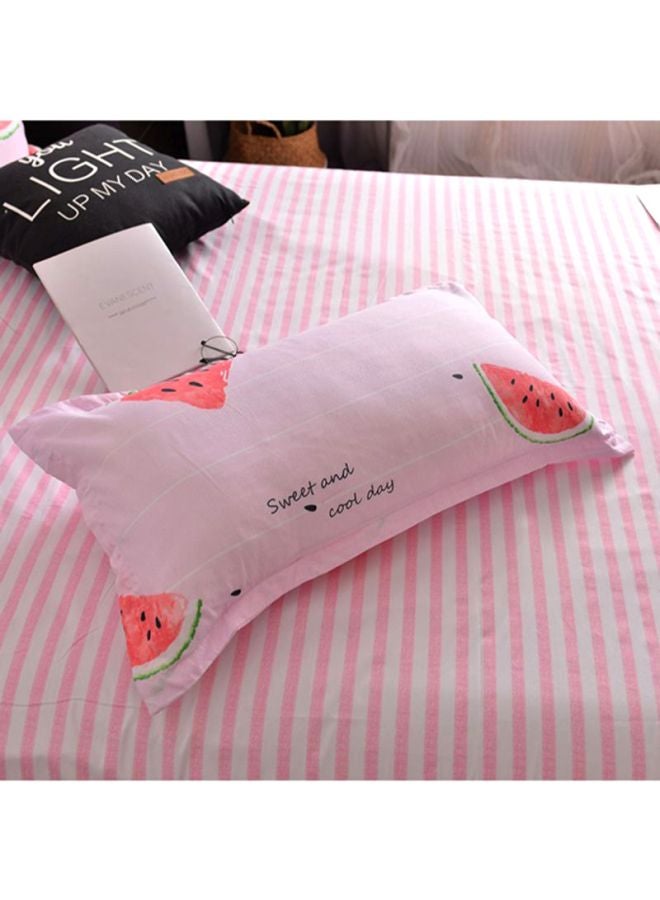 بيوينتي طقم شرشف سرير مكون من 4 قطع بوليستر وردي/ أحمر/ أخضر Quilt Cover 220x240 cm, Bedsheet  230x250  cm, Pillowcase 48x74سم - Image 2