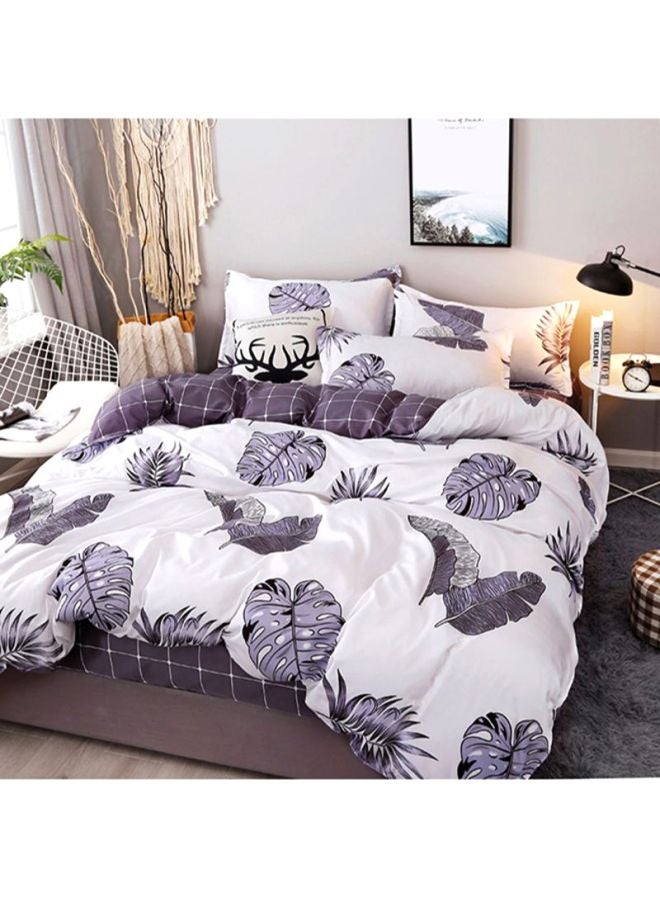 بيوينتي طقم أغطية سرير بطبعة ورقة شجر مكون من 4- قطع مختلط أبيض/رمادي Quilt Cover 150x200 cm, Pillowcases 48x74 cm, Fitted Sheet 180x220سم  - Image 1