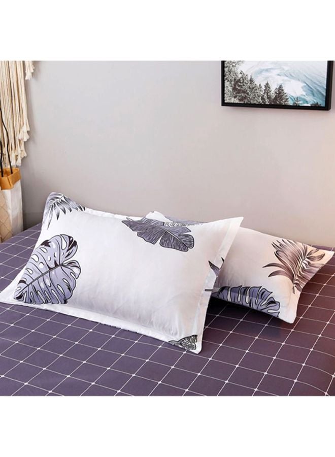 بيوينتي طقم أغطية سرير بطبعة ورقة شجر مكون من 4- قطع مختلط أبيض/رمادي Quilt Cover 150x200 cm, Pillowcases 48x74 cm, Fitted Sheet 180x220سم  - Image 3
