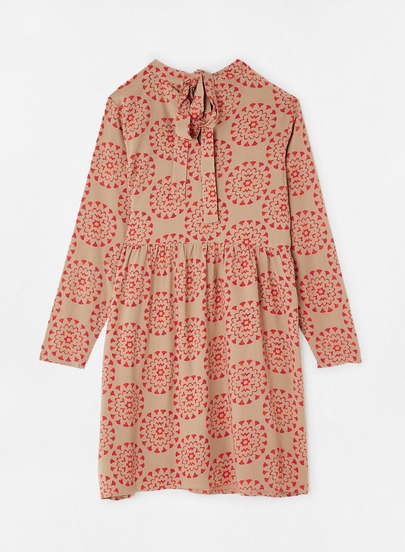 ABOF - Tie Detail Key Hole Printed Dress Multicolour - Image 1