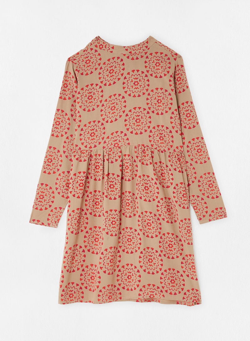 ABOF - Tie Detail Key Hole Printed Dress Multicolour - Image 1