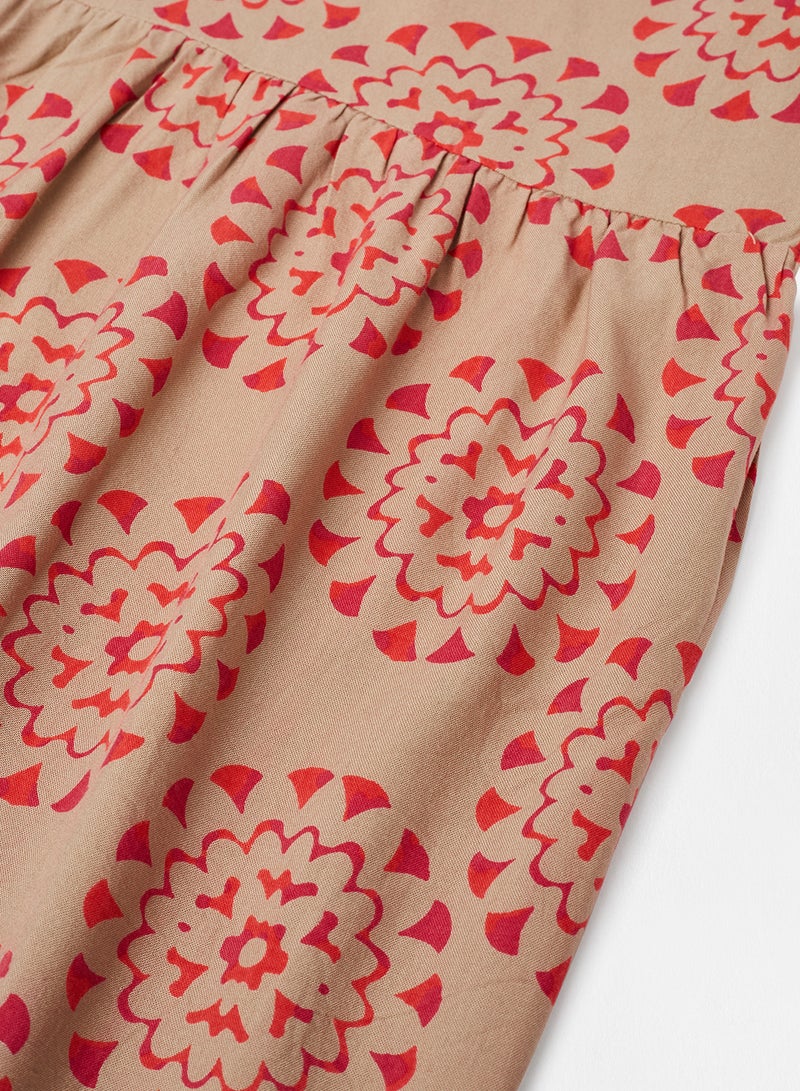 ABOF - Tie Detail Key Hole Printed Dress Multicolour - Image 1