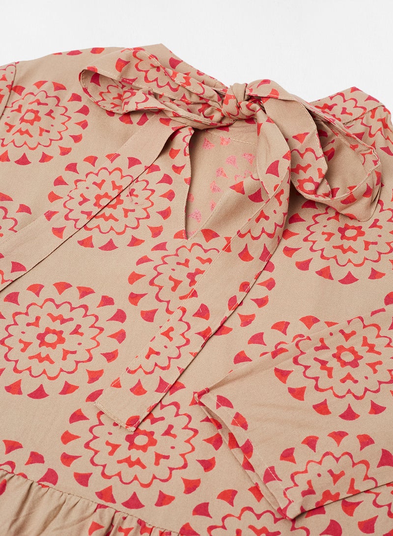 ABOF - Tie Detail Key Hole Printed Dress Multicolour - Image 1