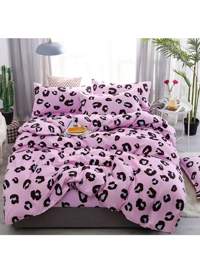Beauenty 4-Piece Printed Bedding Set Combination Pink/Black/White Quilt Cover 150x200 cm, Pillow Cover 48x74 cm, Fitted Sheet 230x200cm - Image 1
