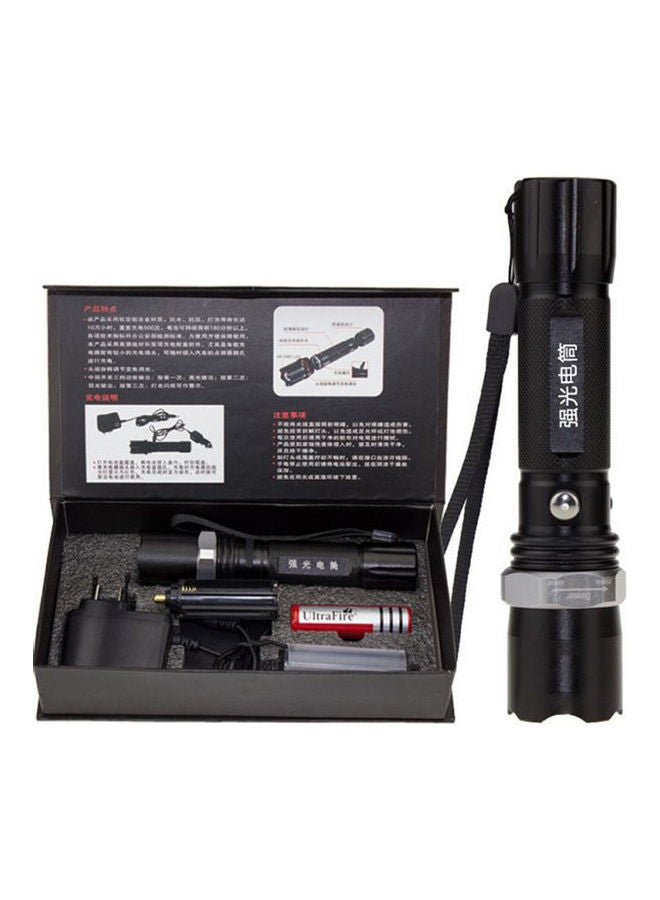 Cree - Value Set Q5 Rotate Zoom Led Three-Grade Chargeable Highlight Flashlight Black - Image 1