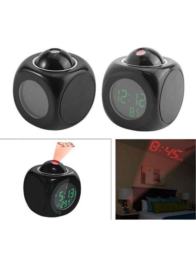 ماركة غير محددة - ساعة منبه رقمية متعددة الوظائف مزودة بشاشة LCD بإضاءة LED بخاصية عرض درجة الحرارة على الحائط والتحدث الصوتي أسود 11X10.6X9سم - Image 1