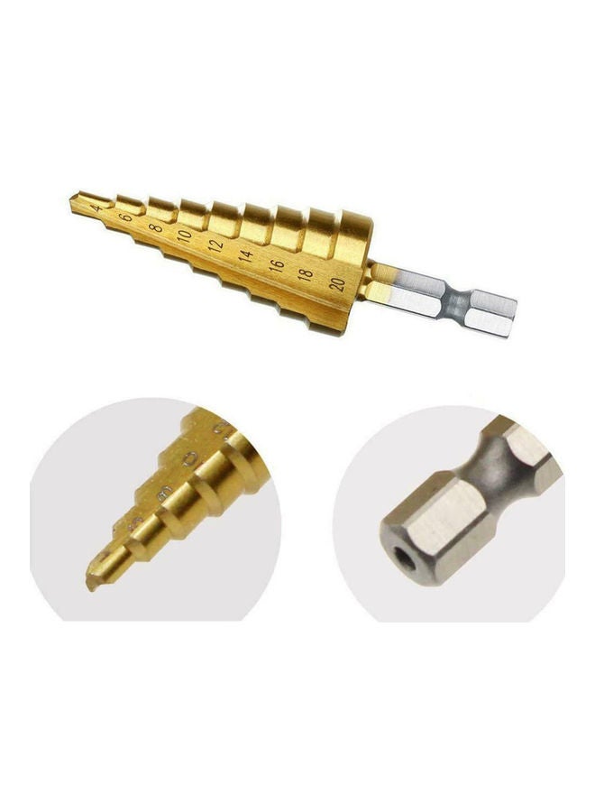 3-Piece Hexagonal Shank High-Speed Steel Step Cone Drill Bit Golden/Silver 12 x 2 x 10cm - Image 3