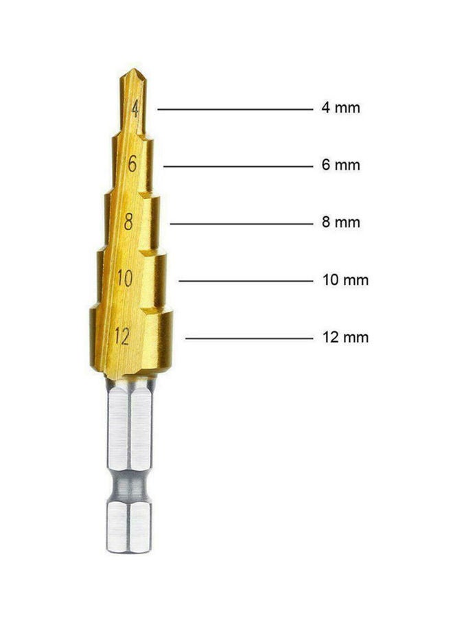 3-Piece Hexagonal Shank High-Speed Steel Step Cone Drill Bit Golden/Silver 12 x 2 x 10cm - Image 5