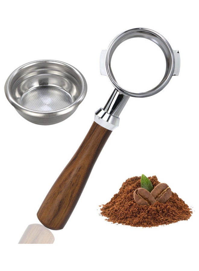 Bottomless Portafilter With Cup Filter Basket Silver/Brown