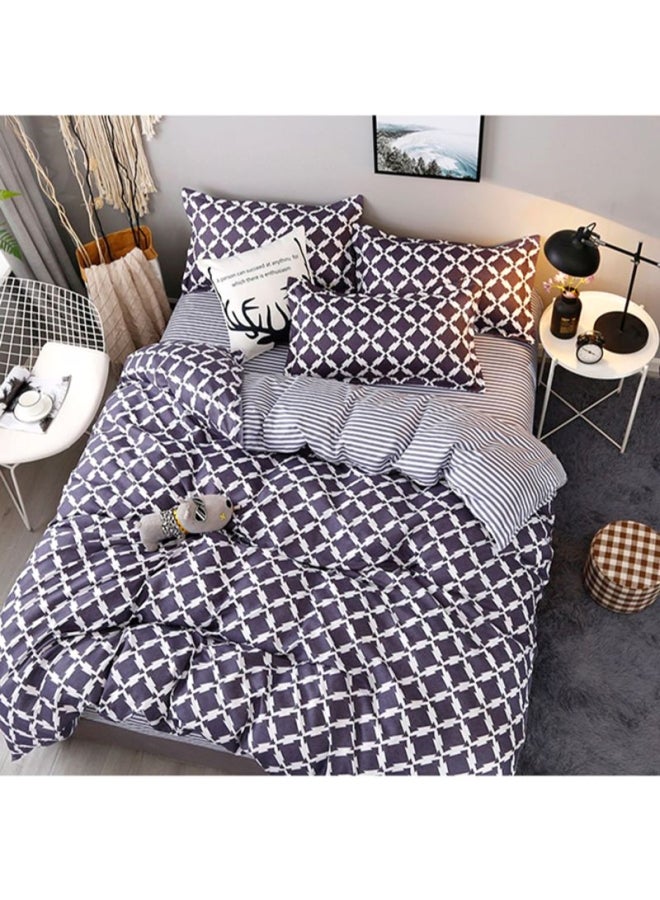 بيوينتي طقم شرشف سرير مزين بطبعة مكون من 4 قطع مختلط أسود/ أبيض Quilt Cover 200x230 cm, Bedsheet 230x230 cm, Pillowcase 48x74سم  - Image 1