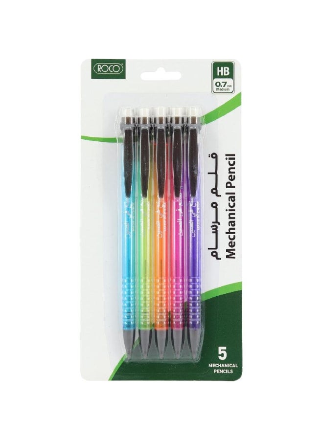 Mechanical Pencil HB, 5 Pencils Multicolor