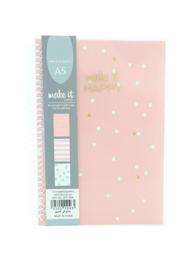 روكو دفتر ملاحظات بأوراق مسطرة وغلاف بطبعة عبارة "Make It Happy" وردي - Image 1