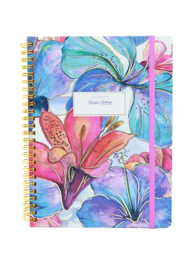 روكو دفتر ملاحظات بأوراق مسطرة بنمط زهور ملونة بألوان مائية متعدد الألوان - Image 1