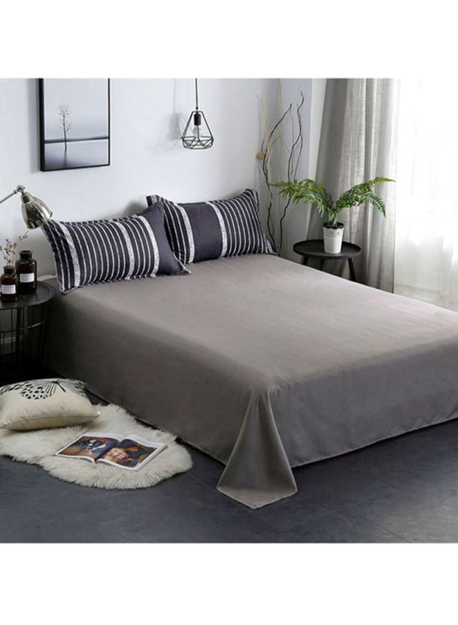 بيوينتي طقم سرير بطبعة مخططة مكون من 4 قطع بوليستر أسود/ أبيض Quilt Cover 150x200 cm, Bedsheet  200x230  cm, Pillowcase 48x74سم - Image 2