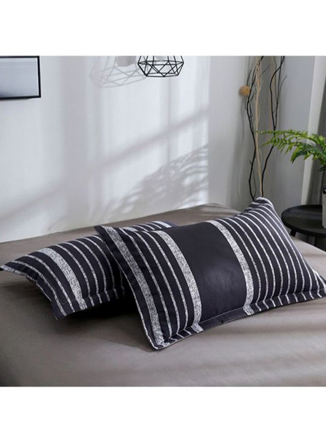 بيوينتي طقم سرير بطبعة مخططة مكون من 4 قطع بوليستر أسود/ أبيض Quilt Cover 150x200 cm, Bedsheet  200x230  cm, Pillowcase 48x74سم - Image 3