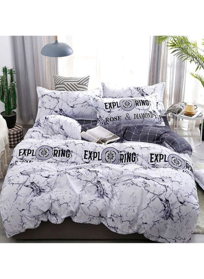 بيوينتي طقم شرشف سرير مزين بطبعة مكون من 4 قطع بوليستر أبيض/ أسود Pillowcase 48x74 Cm, Bed Sheet 230x250 Cm, Quilt Cover 220x240سم  - Image 1