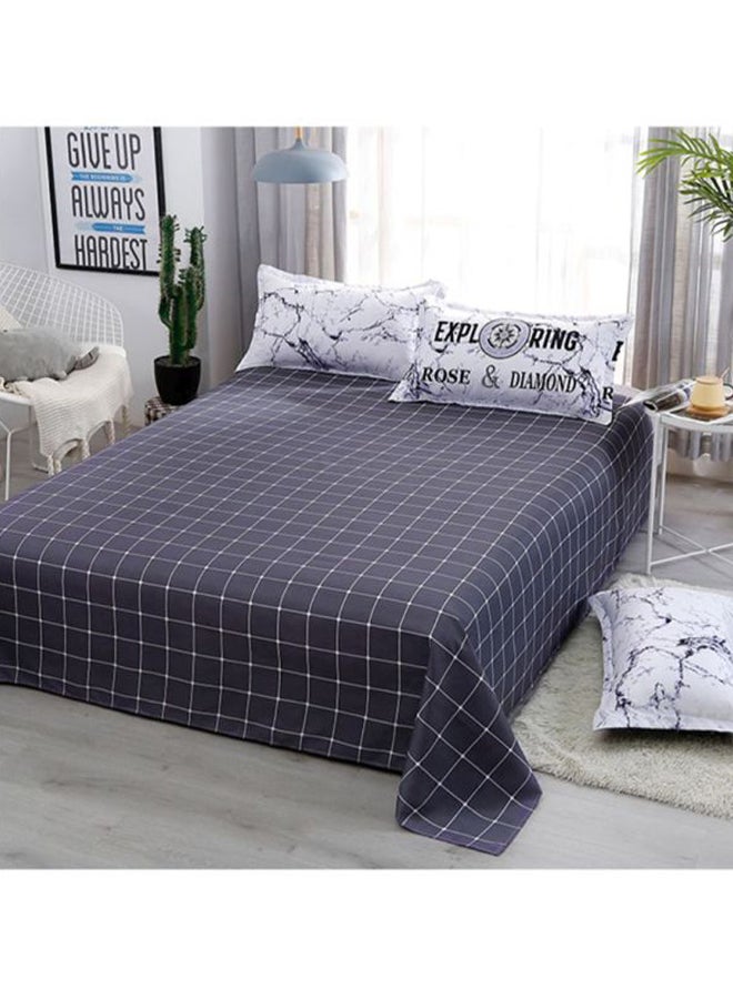 بيوينتي طقم شرشف سرير مزين بطبعة مكون من 4 قطع بوليستر أبيض/ أسود Pillowcase 48x74 Cm, Bed Sheet 230x250 Cm, Quilt Cover 220x240سم  - Image 2