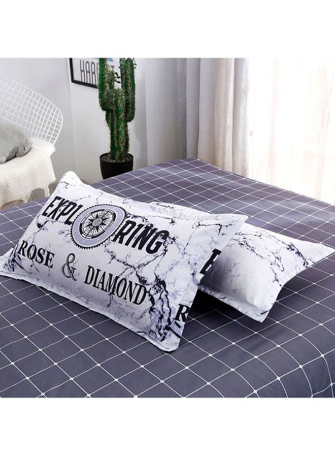 بيوينتي طقم شرشف سرير مزين بطبعة مكون من 4 قطع بوليستر أبيض/ أسود Pillowcase 48x74 Cm, Bed Sheet 230x250 Cm, Quilt Cover 220x240سم  - Image 3