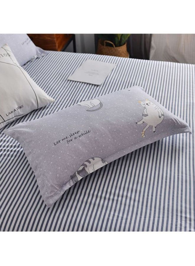 بيوينتي طقم شرشف سرير مزين بطبعة مكون من 4 قطع مختلط رمادي / أبيض / أصفر Quilt Cover 180x220 cm, Pillowcases 48x74 cm, Fitted Sheet 230x230سم - Image 2