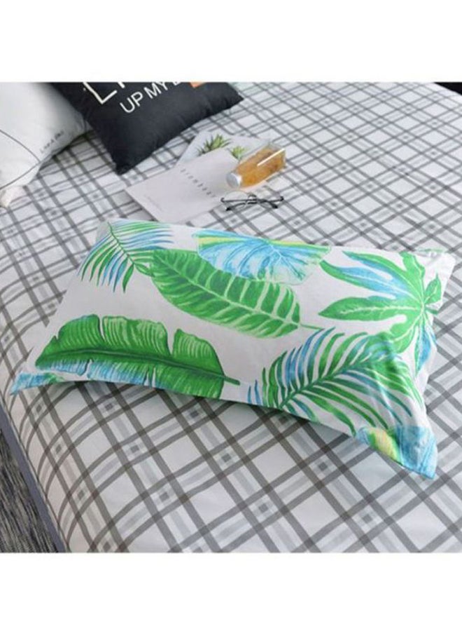 Beauenty 4-Piece Leaf Printed Bedding Set Polyester White/Green/Blue Quilt Cover 150x200 cm, Bedsheet 200x230 cm, Pillowcase 48x74cm - Image 2