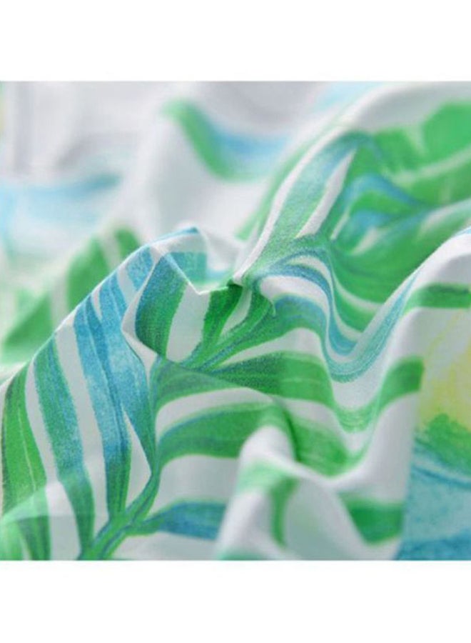Beauenty 4-Piece Leaf Printed Bedding Set Polyester White/Green/Blue Quilt Cover 150x200 cm, Bedsheet 200x230 cm, Pillowcase 48x74cm - Image 4