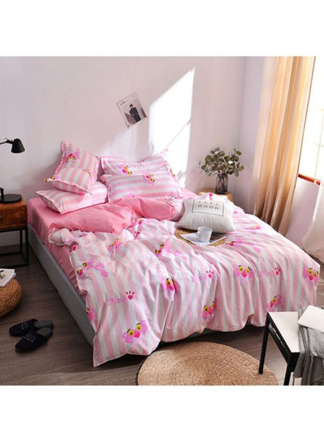 بيوينتي طقم شرشف سرير مزين بطبعة مكون من 4 قطع نسيج وردي Quilt Cover 200x230 Cm, Bed Sheet 230x250 Cm, Pillow Cover 48x74سم - Image 2