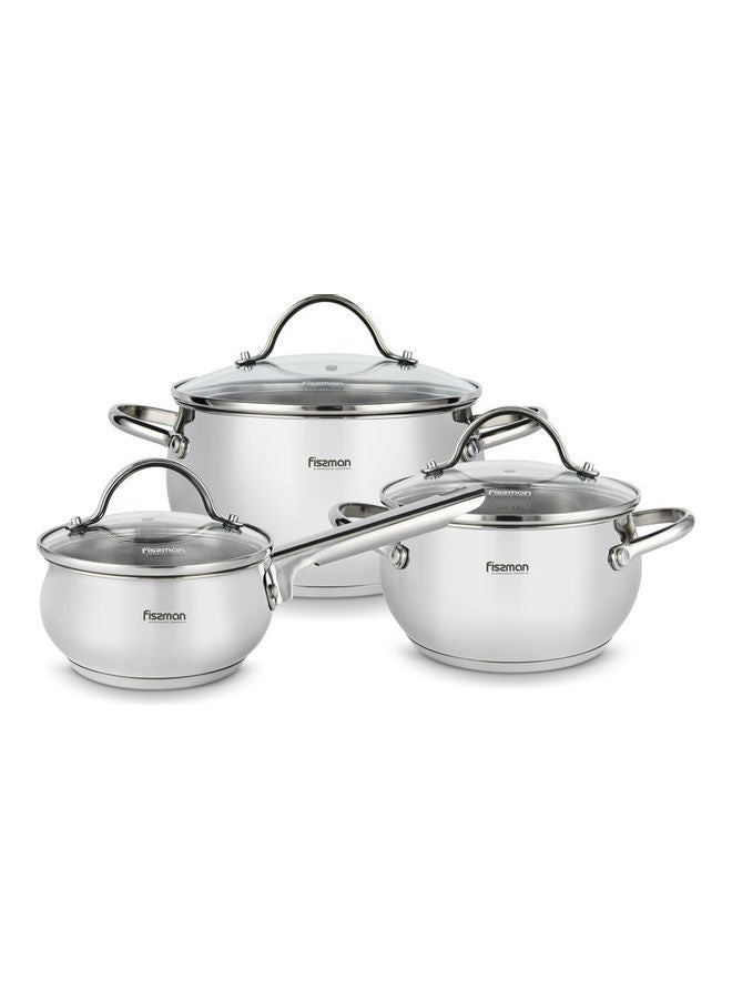 Fissman Cookware Set  Martinez Series 18/10 Stainless Steel Multi-Layered Induction Bottom 6pcs Silver  - Image 1
