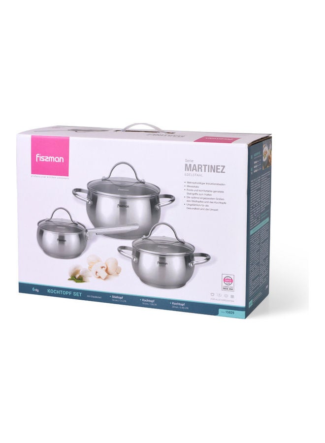 Fissman Cookware Set  Martinez Series 18/10 Stainless Steel Multi-Layered Induction Bottom 6pcs Silver  - Image 4