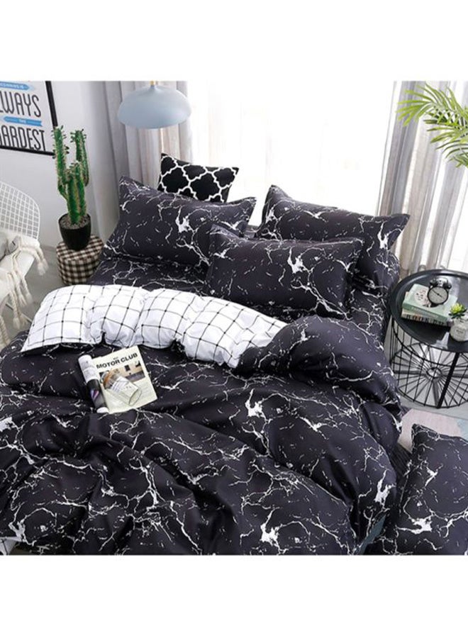 بيوينتي طقم سرير بطبعة رخامية مكون من 4 قطع بوليستر أسود/ أبيض Quilt Cover 180x220 Cm, Bed Sheet 230x230 Cm, Pillow Cover 48x74سم  - Image 1