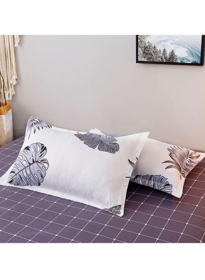 بيوينتي طقم أغطية سرير بطبعة ورقة شجر مكون من 4- قطع مختلط أبيض/رمادي Quilt Cover 200x230 cm, Bedsheet 230x230 cm, Pillowcase 48x74سم - Image 3