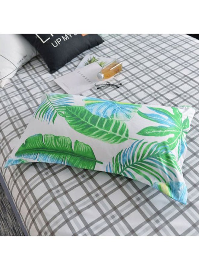 Beauenty 4-Piece Leaf Printed Bedding Set Polyester White/Green/Blue Quilt Cover 180x220 cm, Bedsheet 230x230 cm, Pillowcase 48x74cm - Image 2