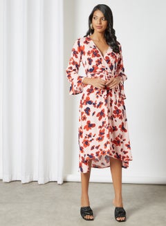 Floral Print Wrap Dress Pink