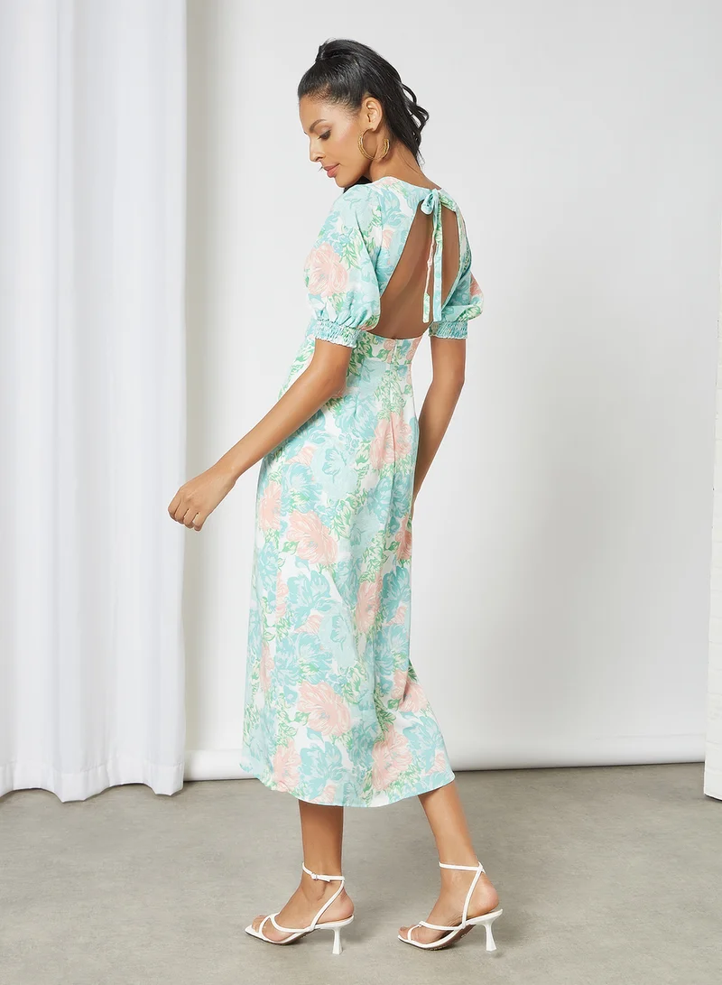 green emerald velvet dress Lausanne Button Up Dress - Infinite Flower Floral Print Silk Midi Dress