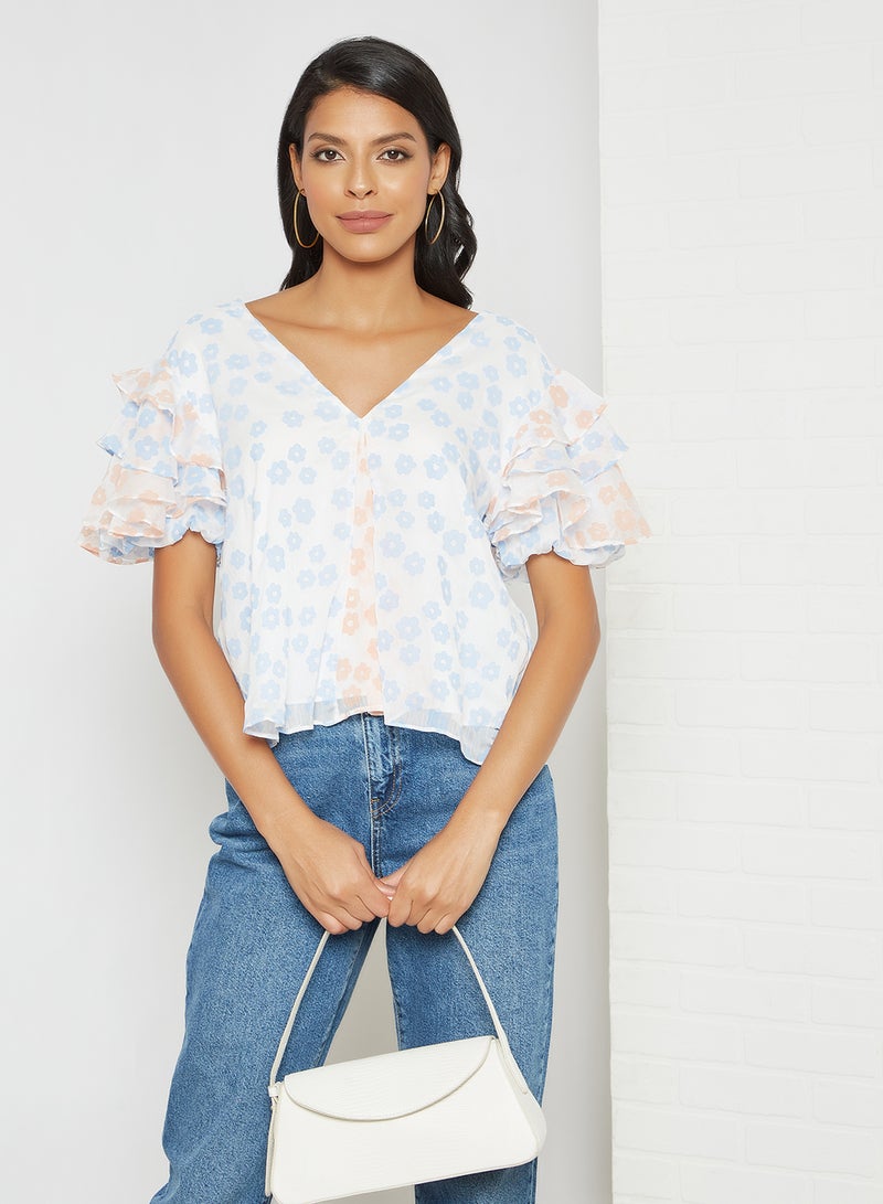 LOST INK Floral Print Ruffle Sleeve Top Multicolour  - Image 1