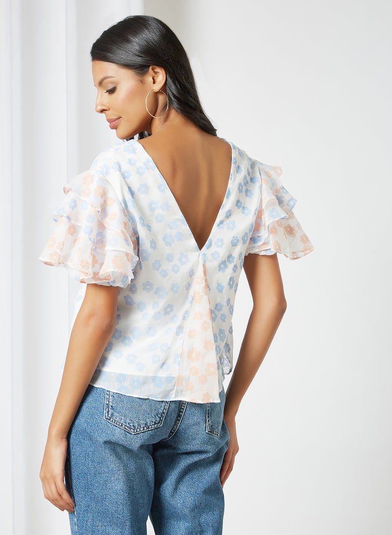 LOST INK Floral Print Ruffle Sleeve Top Multicolour  - Image 3