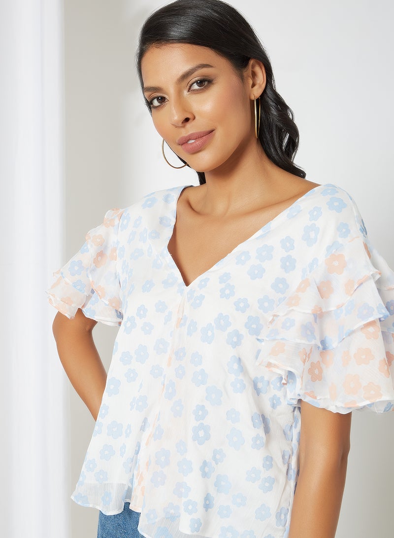 LOST INK Floral Print Ruffle Sleeve Top Multicolour  - Image 4