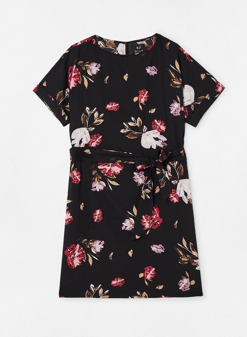 Aila Printed Round Neck Mini Dress Multicolour  - Image 1
