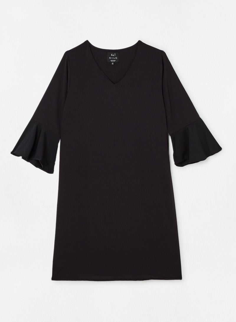 Aila Casual Flared Sleeve Midi Dress Black  - Image 1