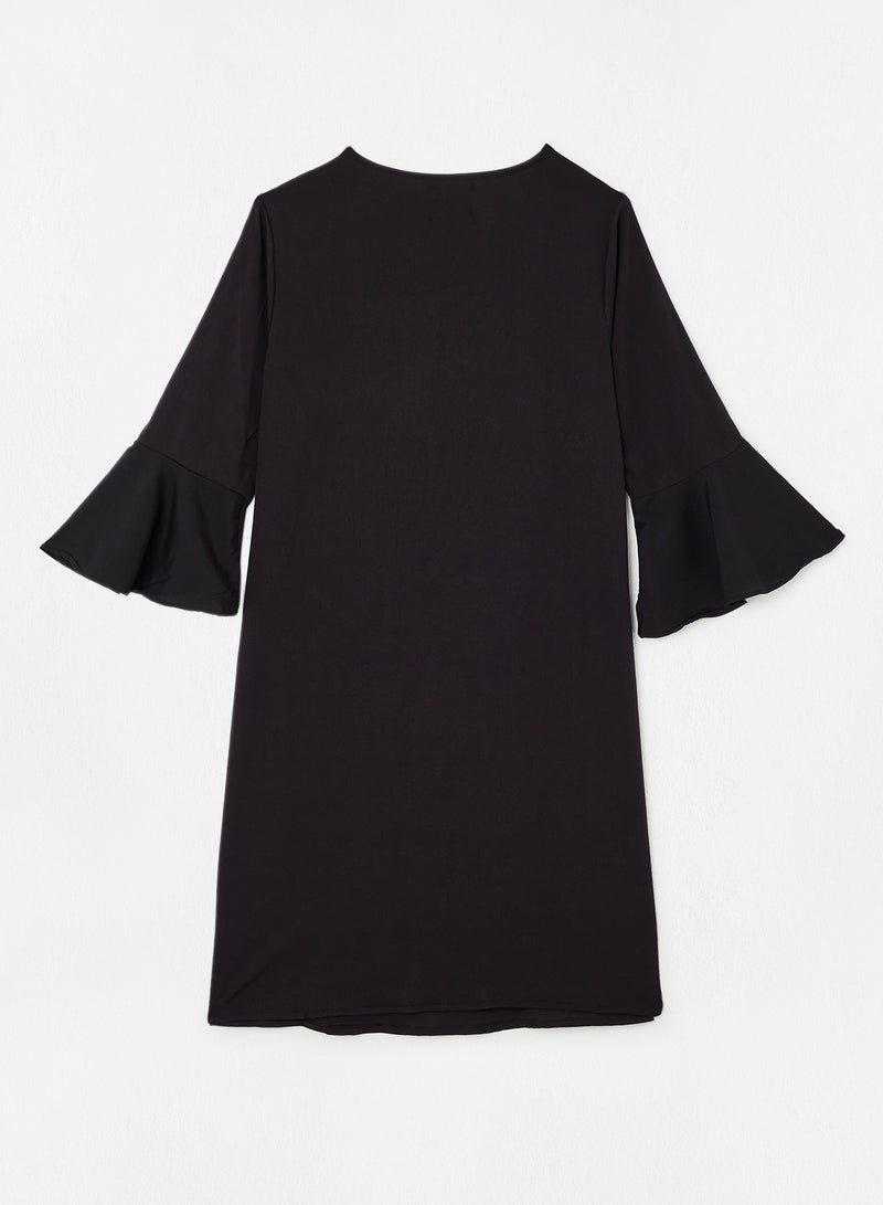 Aila Casual Flared Sleeve Midi Dress Black  - Image 2