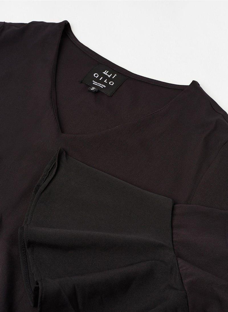 Aila Casual Flared Sleeve Midi Dress Black  - Image 3