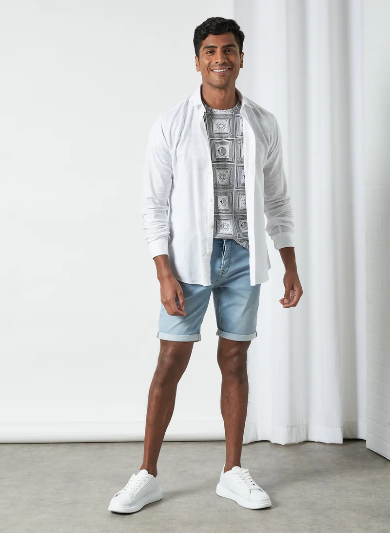 BRAVE SOUL All-Over Print Shirt Optic White/Jet Black